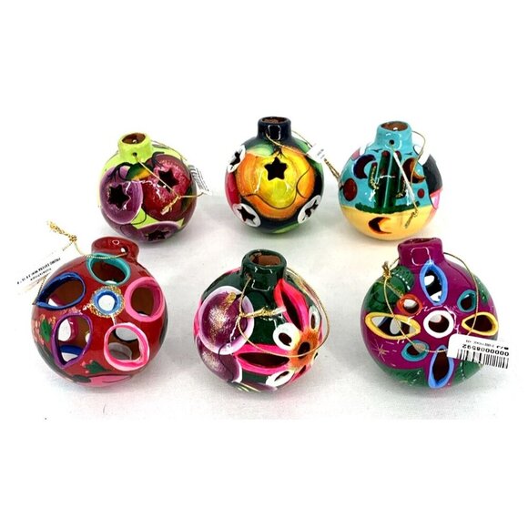 Talavera Other - Talavera Hand Painted Christmas Ornaments Round Cut Out Luminaries Lot of 6 NOS
